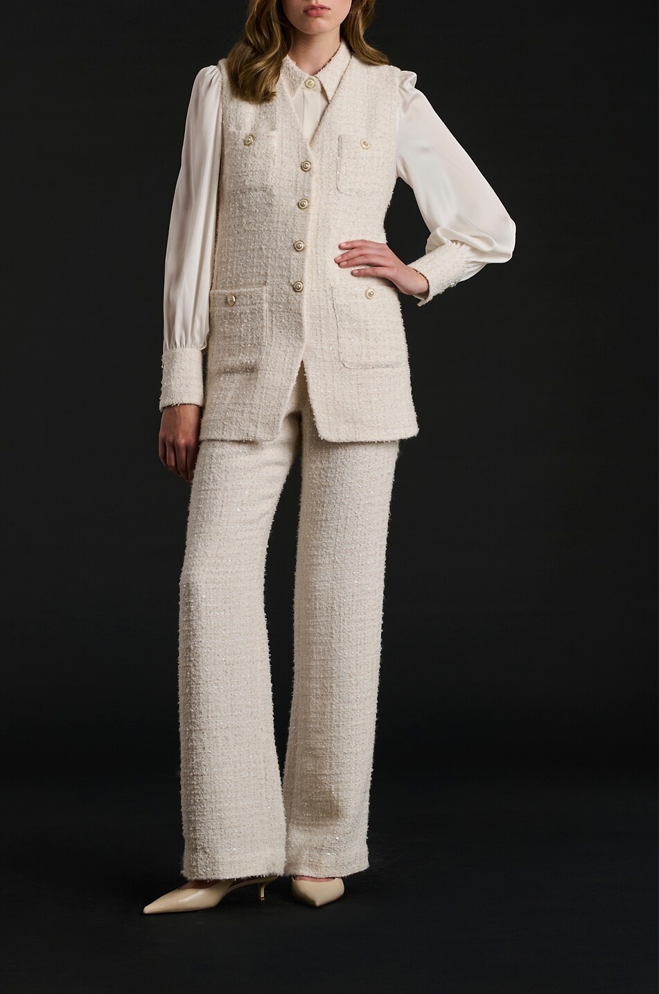 Manteau Court Doudoune Weill Gilet Sans Manches En Tweed à Col V