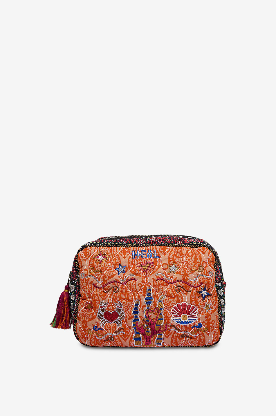 Trousse zippée en coton brodé Aura Big