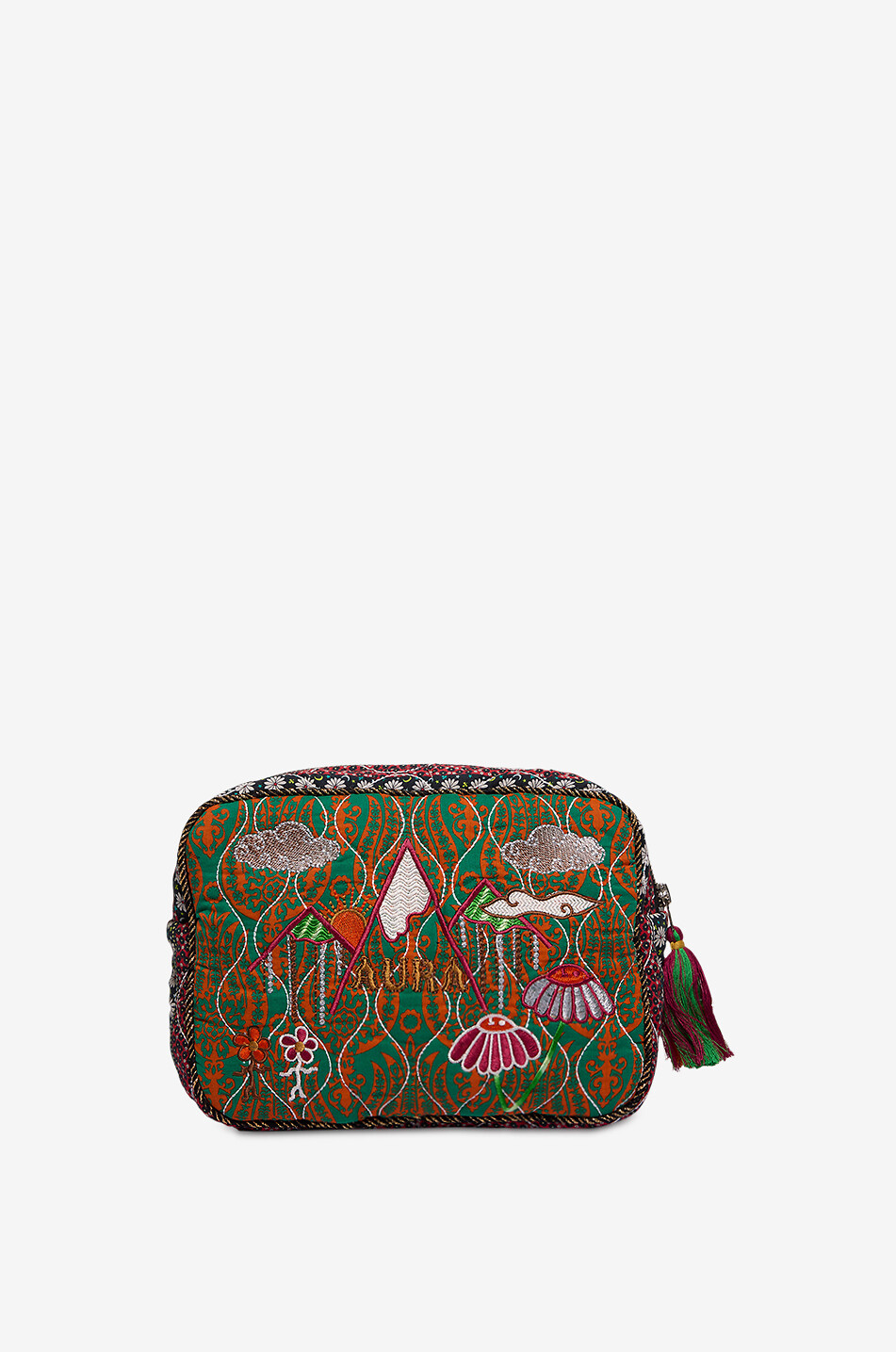 MONOKI Trousse zippée en coton brodé Aura Big Femme VERT 3