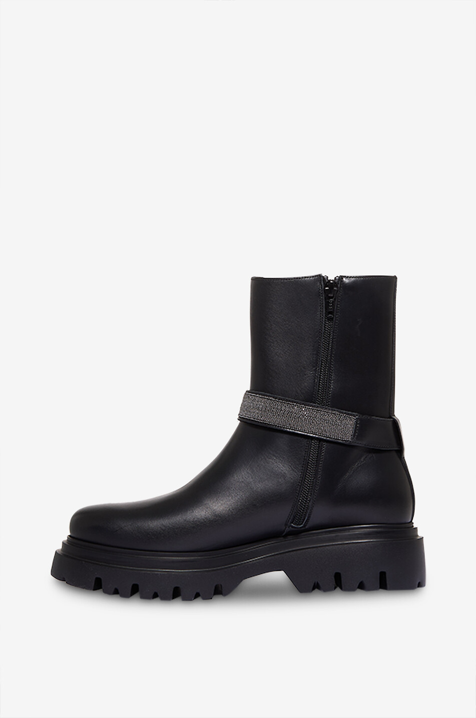 FABIANA FILIPPI Flache Glattlederstiefeletten Filo Diamante 40 Damen SCHWARZ 3