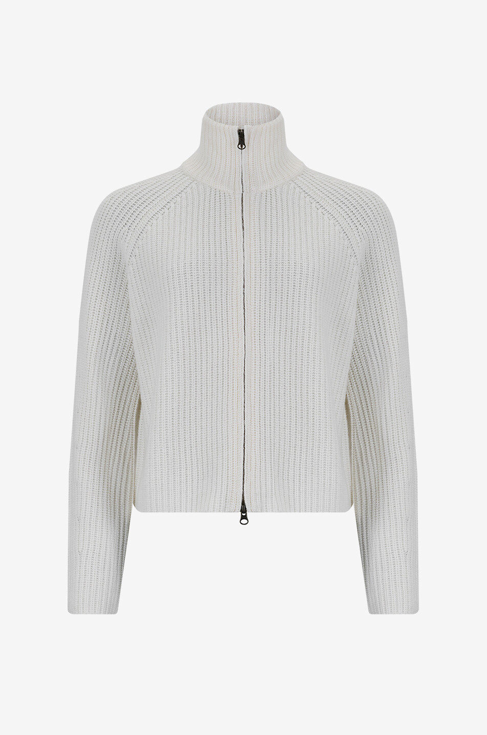 LISA YANG Cardigan zippé côtelé en cachemire Sadie Femme BLANC CASSE 1