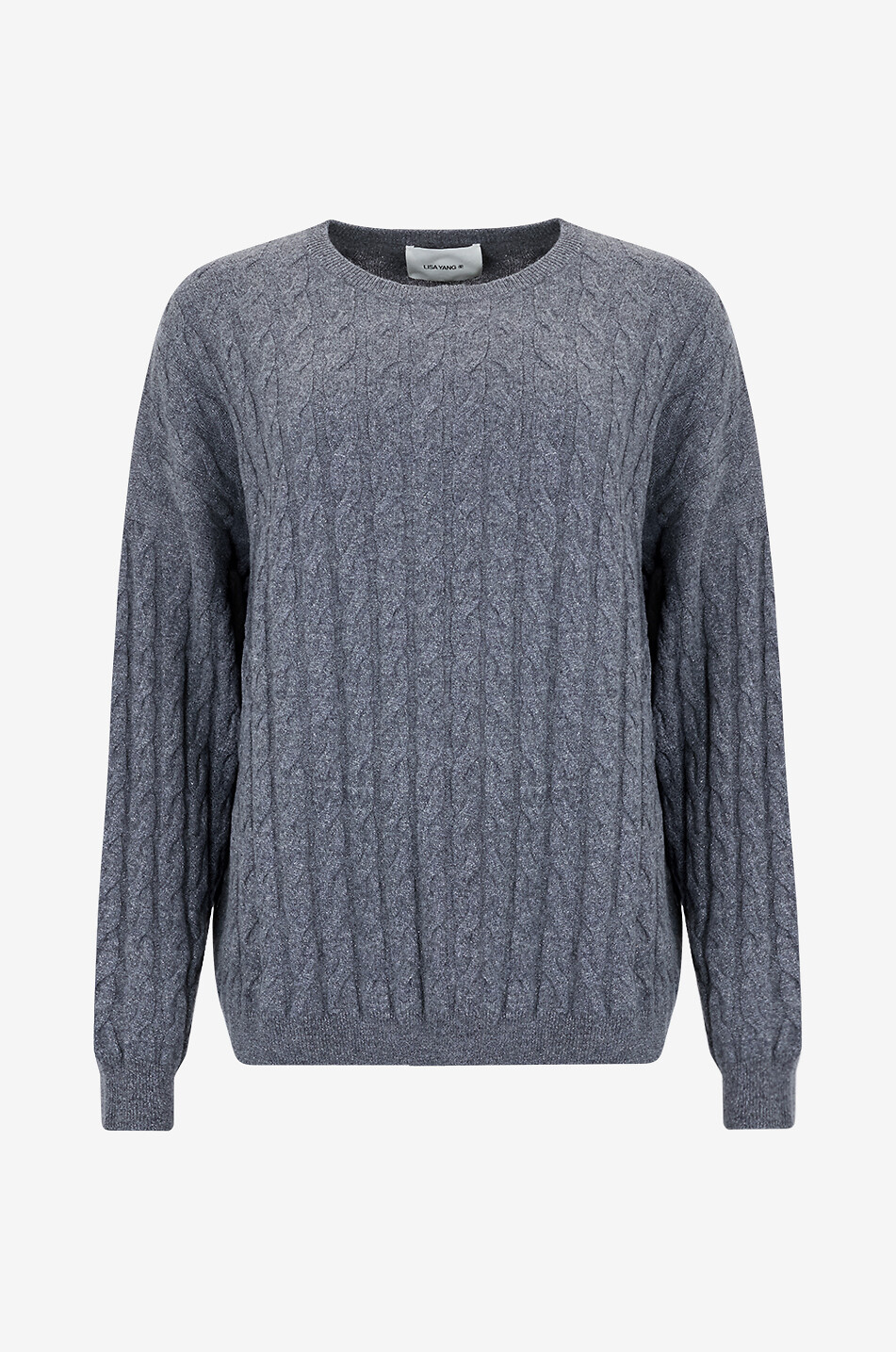 LISA YANG Pull à col rond en maille pailletée Martina Femme GRIS FONCÉ 1