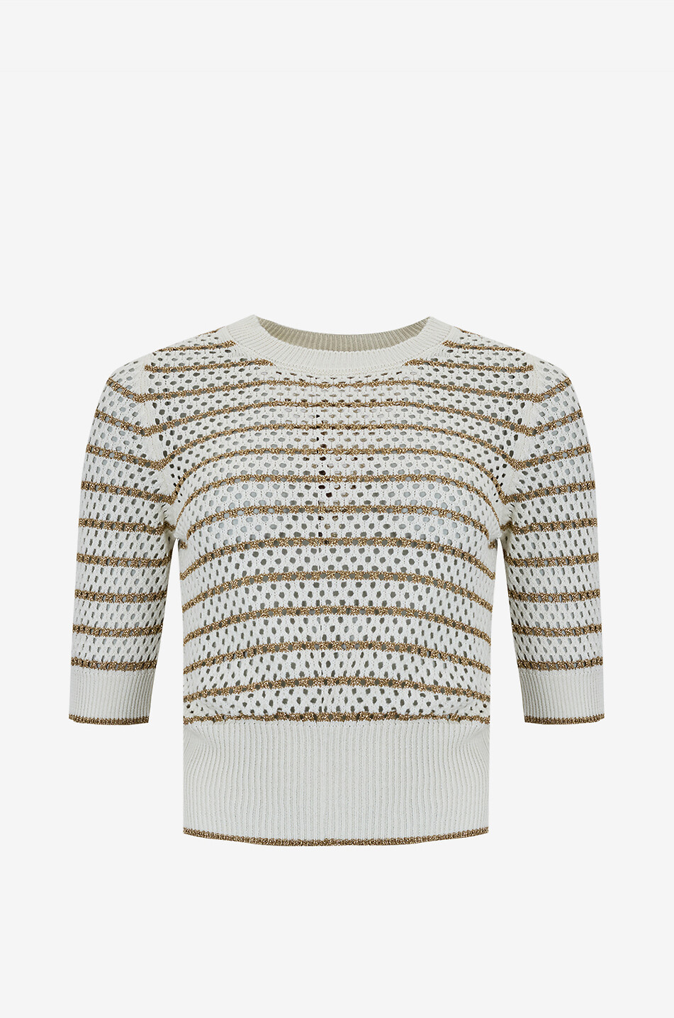 TWINSET Striped lurex crochet crewneck jumper Women GOLDEN 1