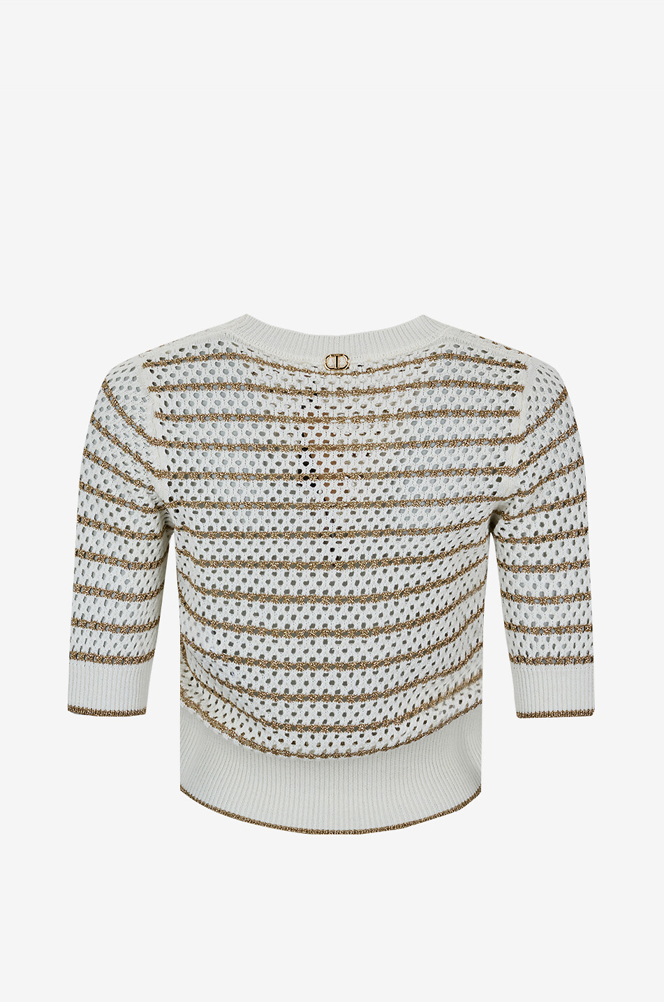 TWINSET Striped lurex crochet crewneck jumper Women GOLDEN 2