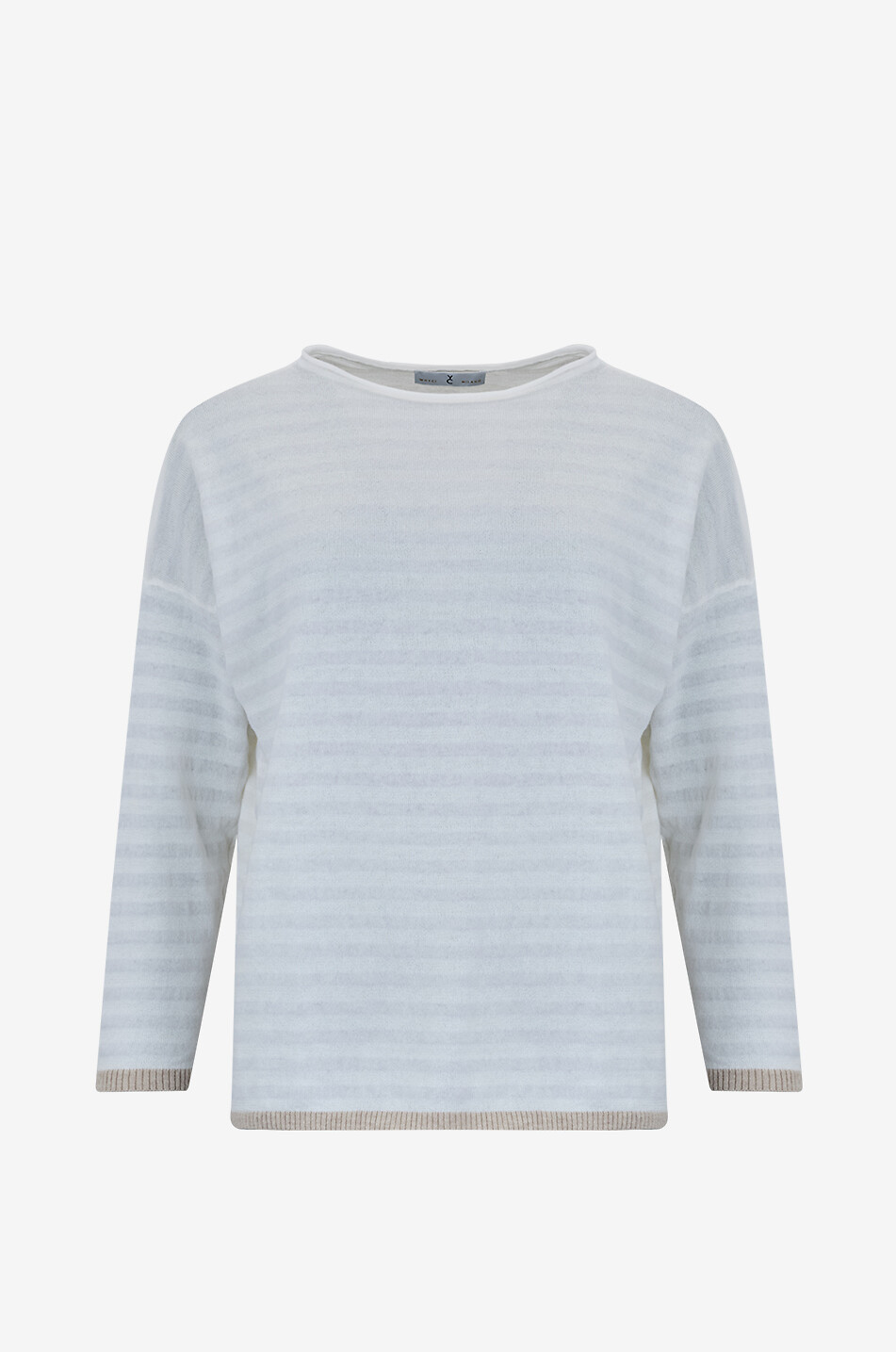 YC MILANO Pull à col rond en maille rayée Femme BLANC CASSE 1