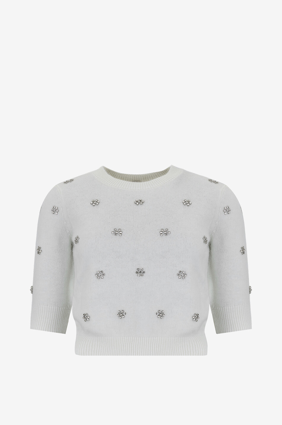 TWINSET Mohair-Pullover mit Rundhalsausschnitt und Kristallverzierung Damen WEISS 1