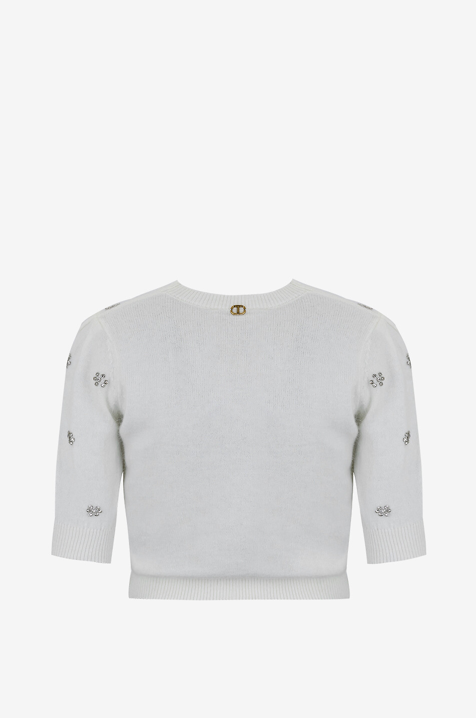 TWINSET Mohair-Pullover mit Rundhalsausschnitt und Kristallverzierung Damen WEISS 2