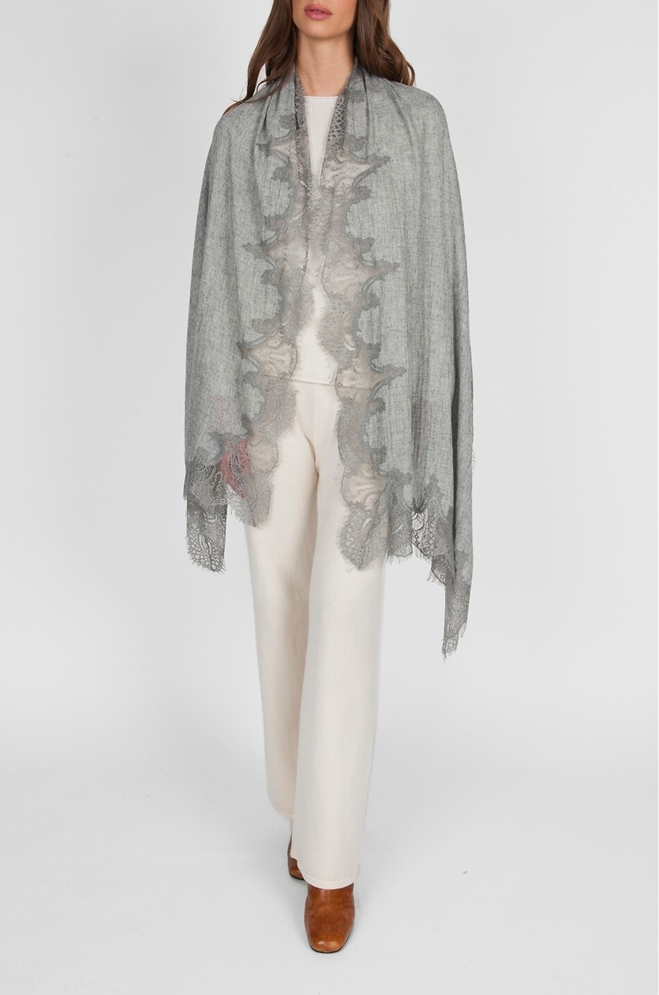 GAYNOR Narciso rectangular lace stole Women GREY 2