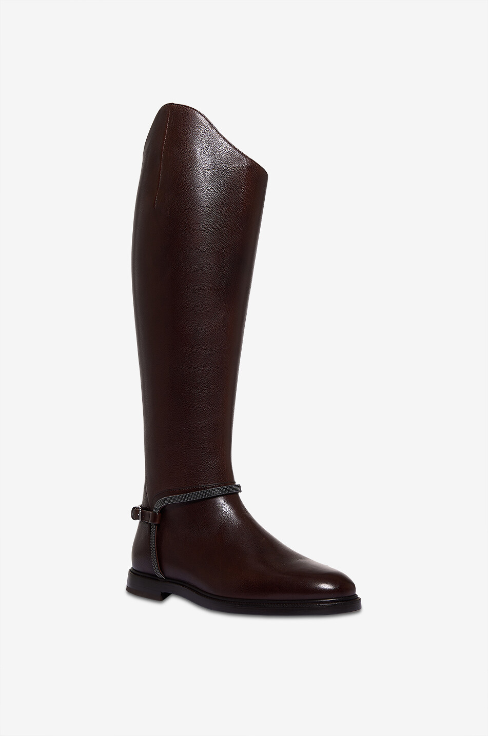 BRUNELLO CUCINELLI Precious Spurs grained leather flat boots Women BROWN 1