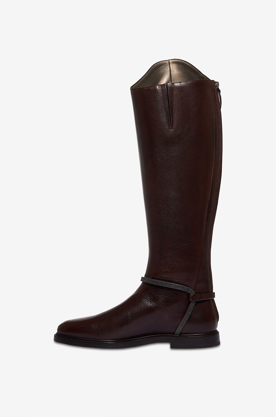 BRUNELLO CUCINELLI Precious Spurs grained leather flat boots Women BROWN 3