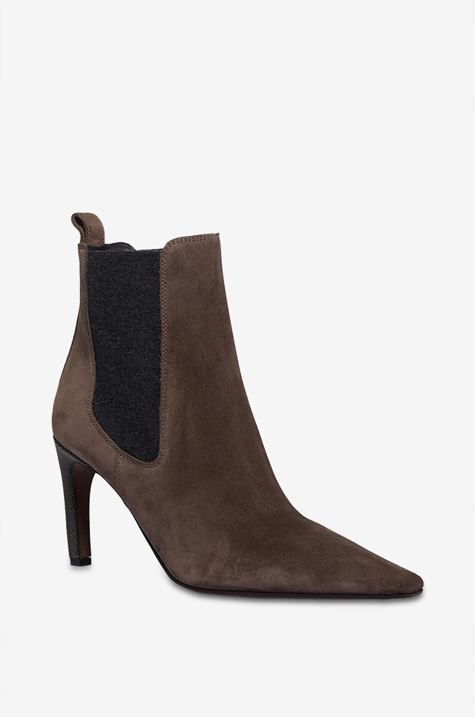 BRUNELLO CUCINELLI Precious Heel 85 suede and knit ankle boots Women BROWN 1