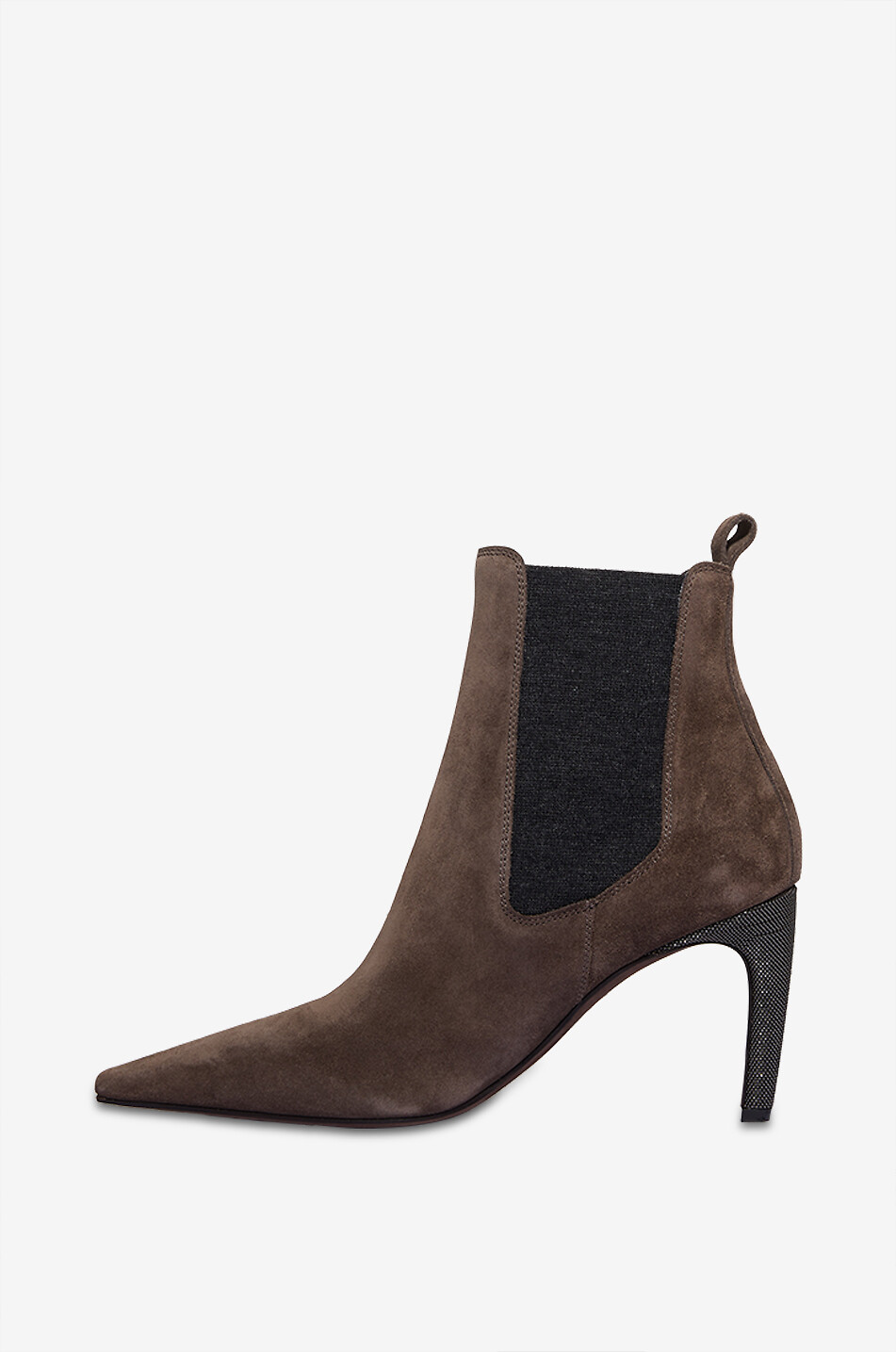 BRUNELLO CUCINELLI Precious Heel 85 suede and knit ankle boots Women BROWN 3