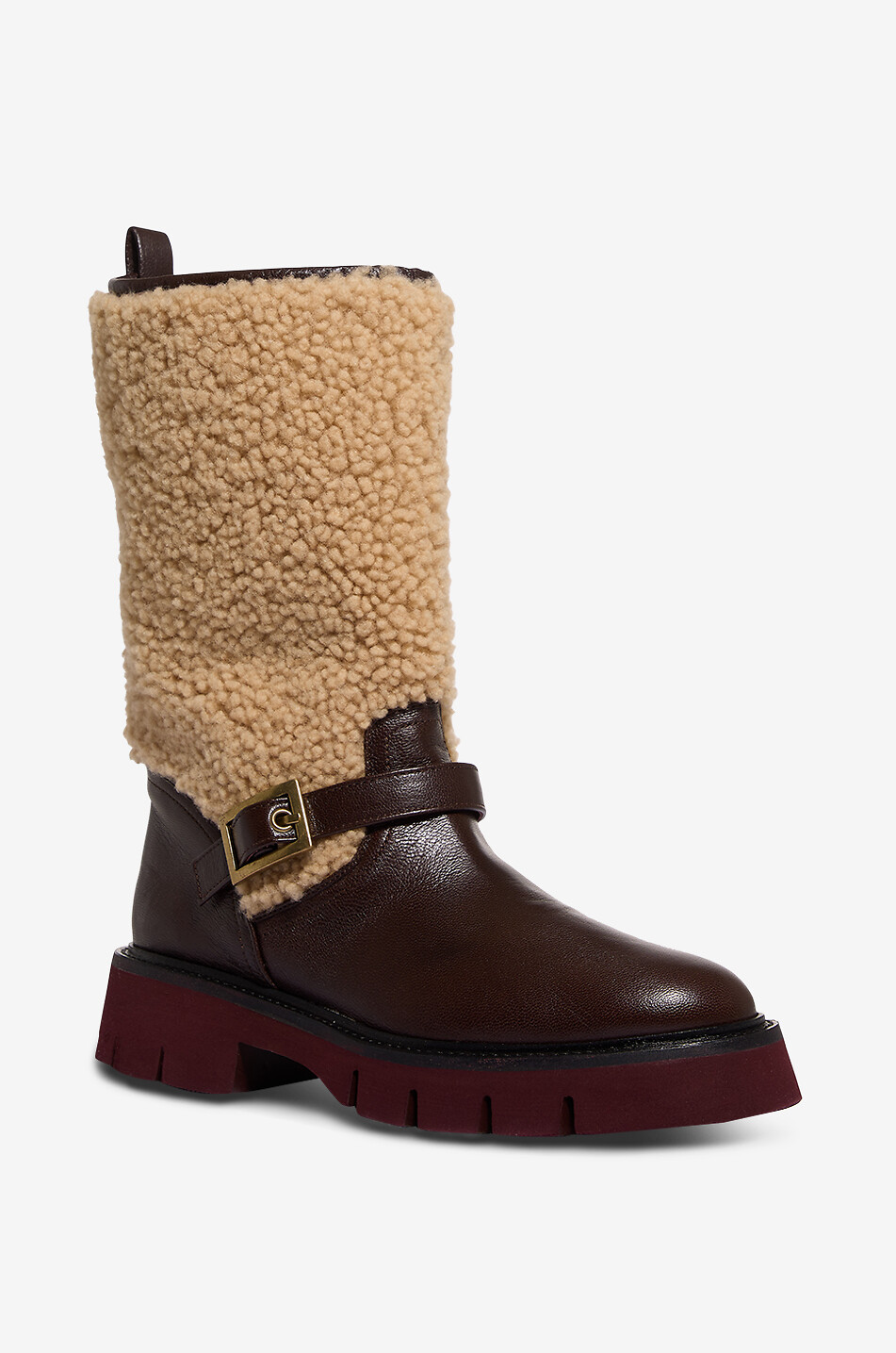 BONGENIE Flache Stiefel aus synthetischem Lammfell Giora Damen BRAUN 1