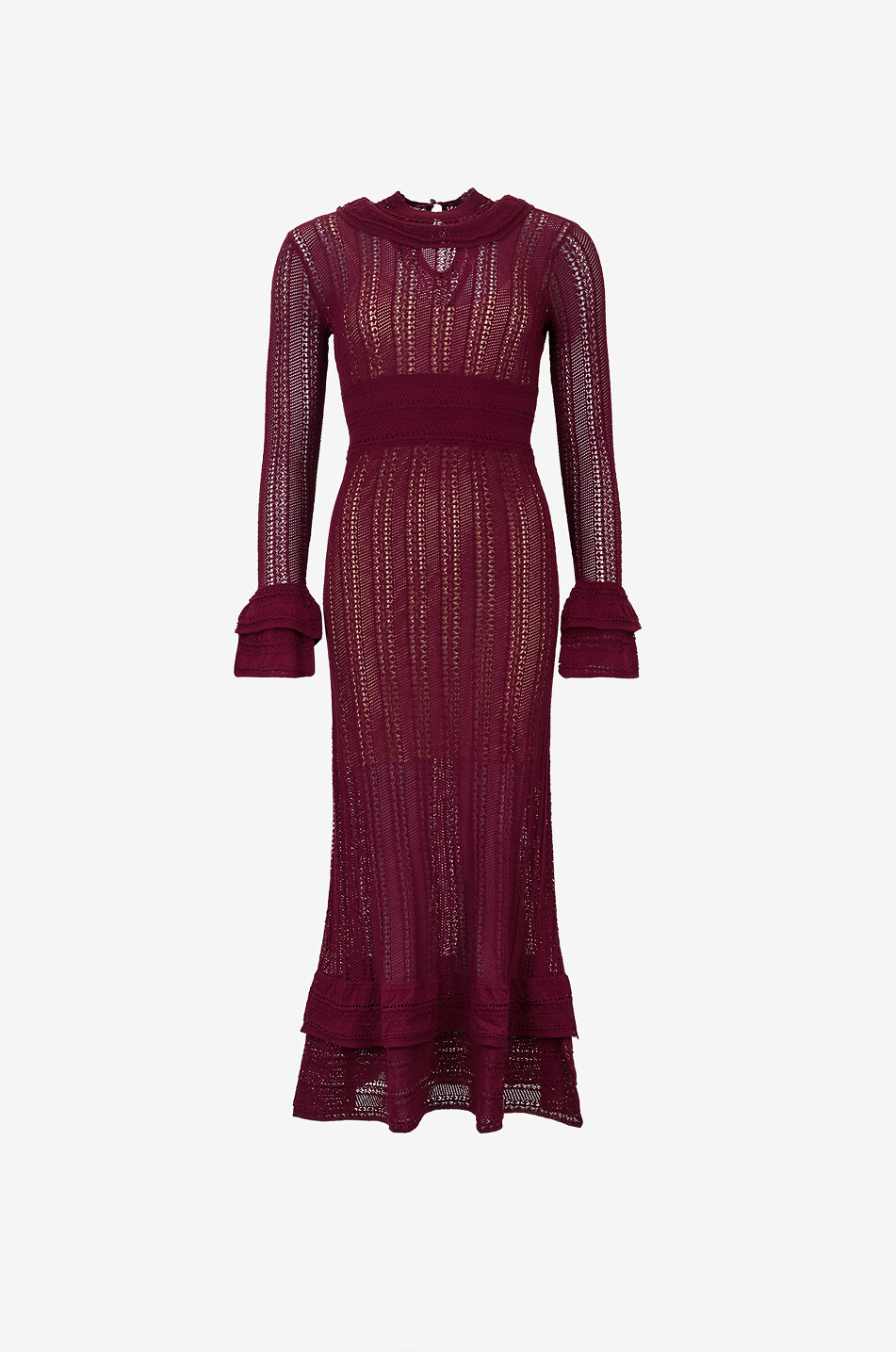 TWINSET Langes Strickkleid mit Stehkragen Damen DUNKELROT 1