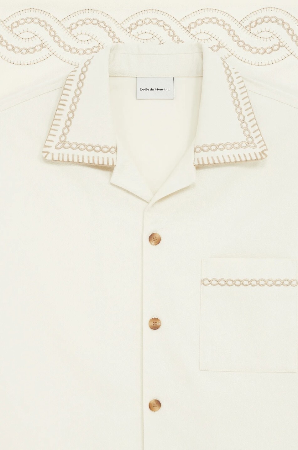 DROLE DE MONSIEUR Tresses embroidered Cuban collar cotton shirt Men EGGSHELL 2