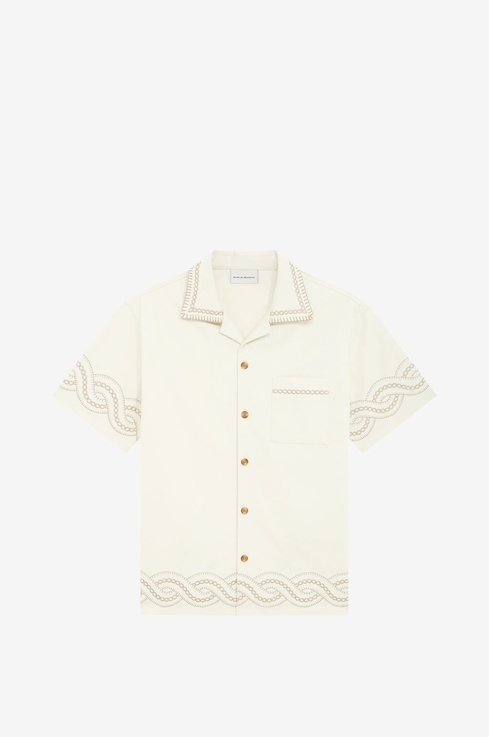 DROLE DE MONSIEUR Tresses embroidered Cuban collar cotton shirt Men EGGSHELL 1