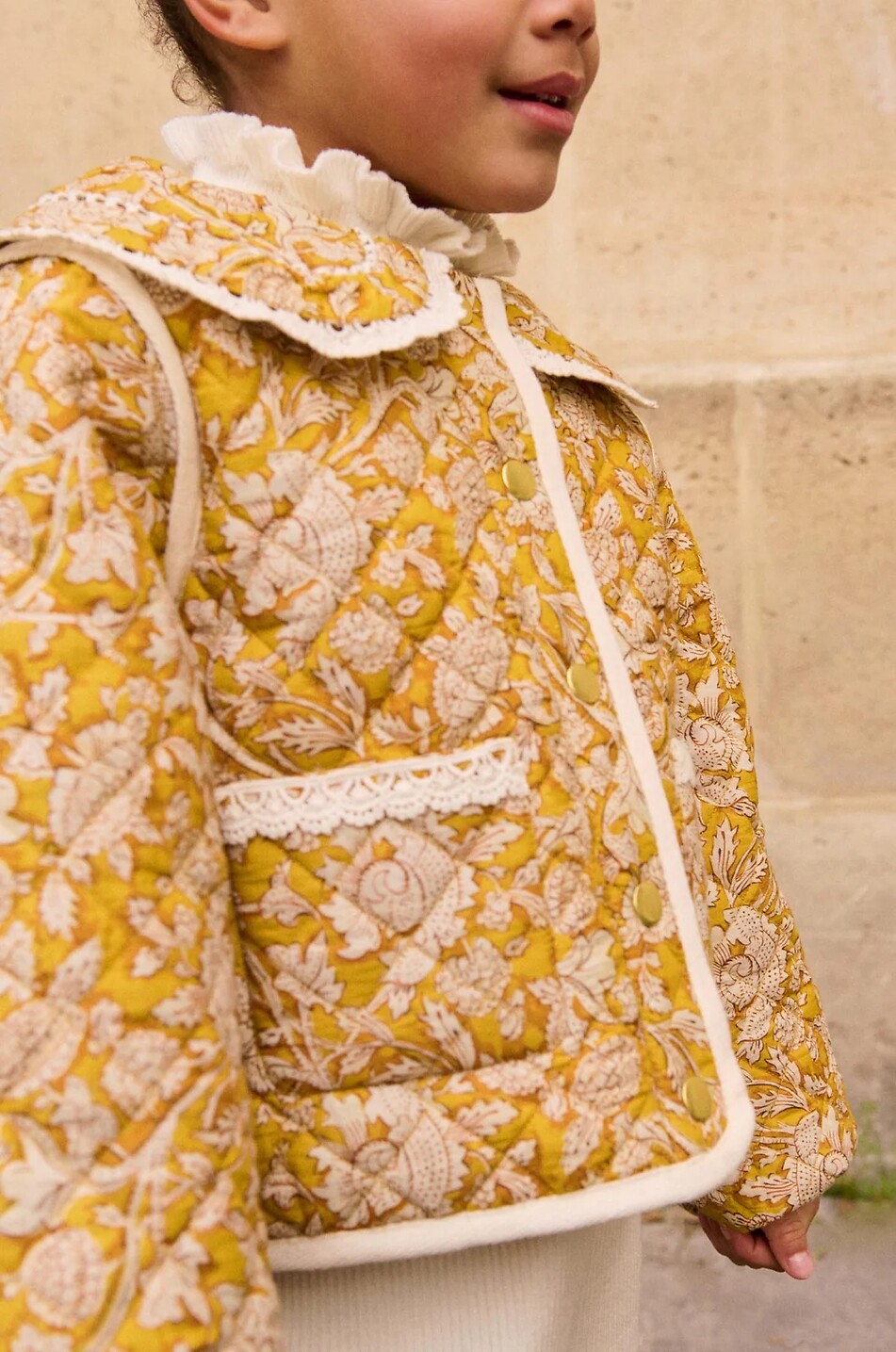 LOUISE MISHA Geblümte Mädchen-Steppjacke aus Bio-Baumwolle Joulia Mädchen DUNKELGELB 4