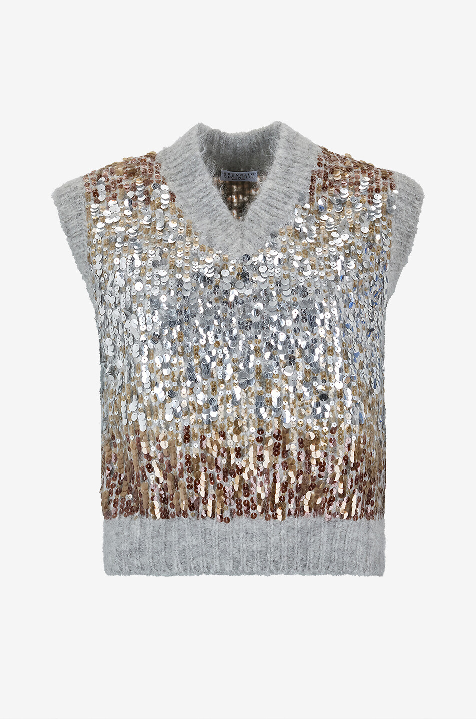 BRUNELLO CUCINELLI Dazzling Dégradé sequinned mohair blend sleeveless jumper Women LIGHT GREY 1