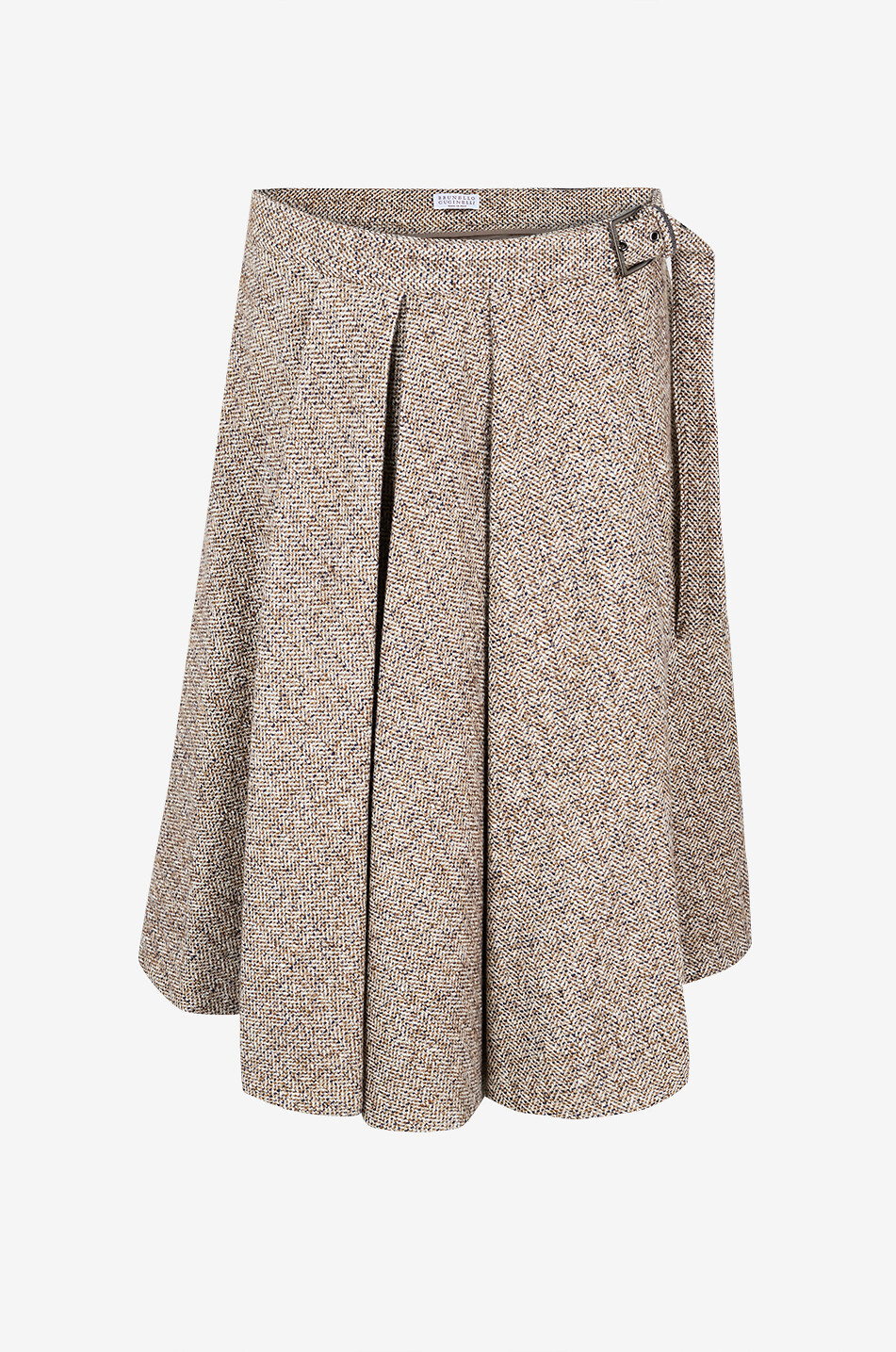 BRUNELLO CUCINELLI Kilt-Wickelrock aus Wolle und Seide mit Fischgräten Monili Damen BRAUN 1