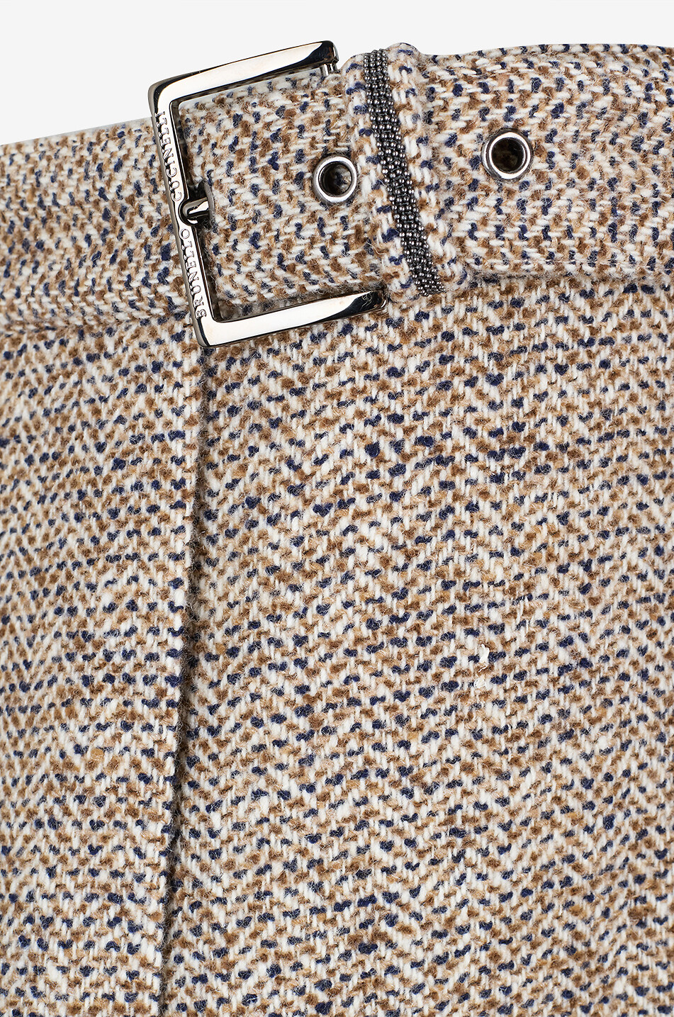 BRUNELLO CUCINELLI Kilt-Wickelrock aus Wolle und Seide mit Fischgräten Monili Damen BRAUN 3