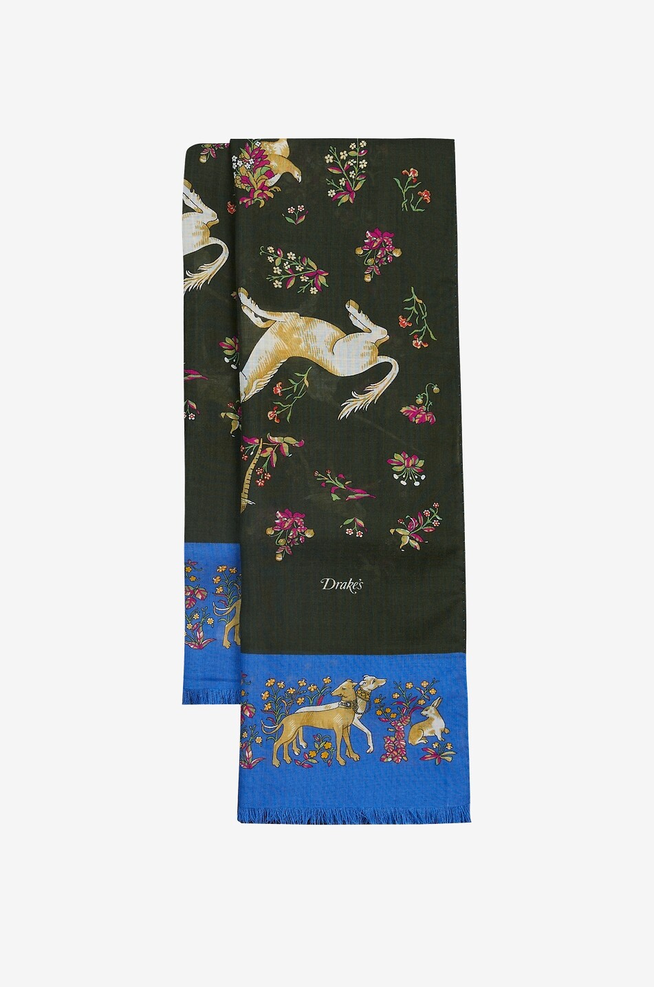 Unicorn printed wool and silk scarf