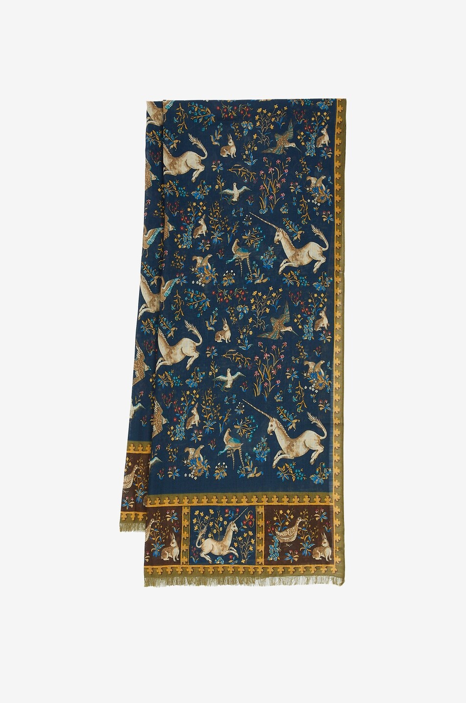 Unicorn rectangular wool silk printed scarf
