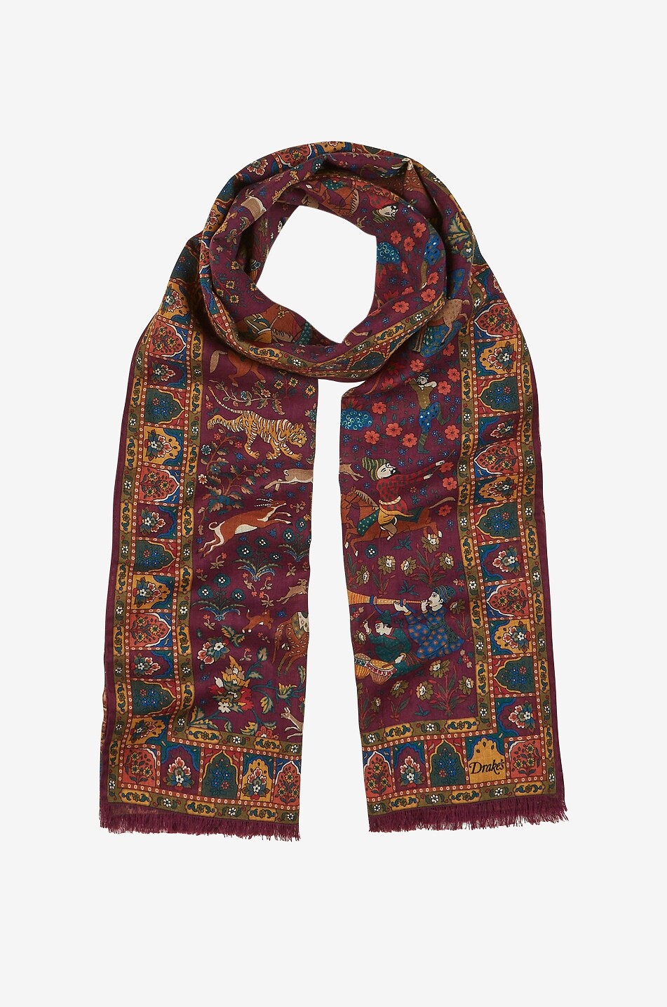 DRAKES Moghul Garden wool and silk rectangular scarf Men DARK PINK 2