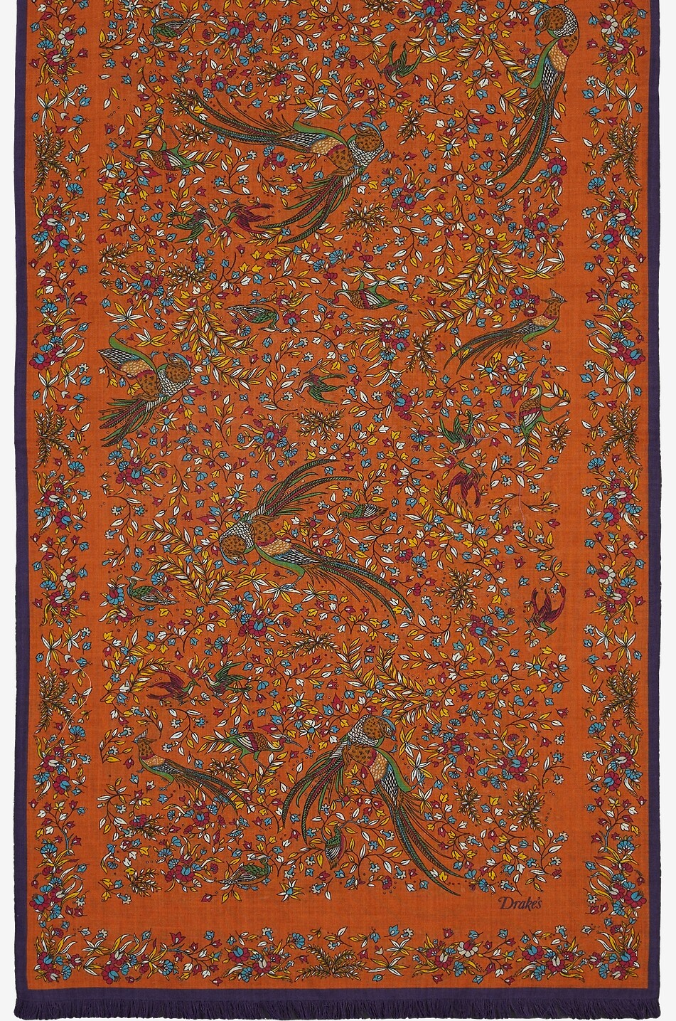 DRAKES Bird Of Paradise printed wool and silk scarf Men ORANGE 3