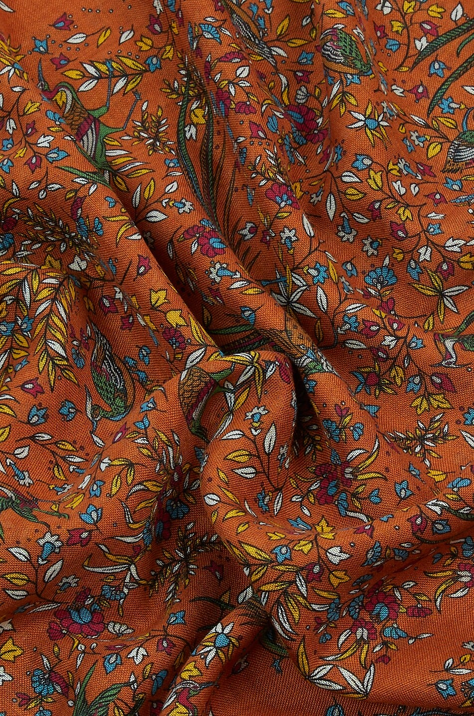 DRAKES Bird Of Paradise printed wool and silk scarf Men ORANGE 4