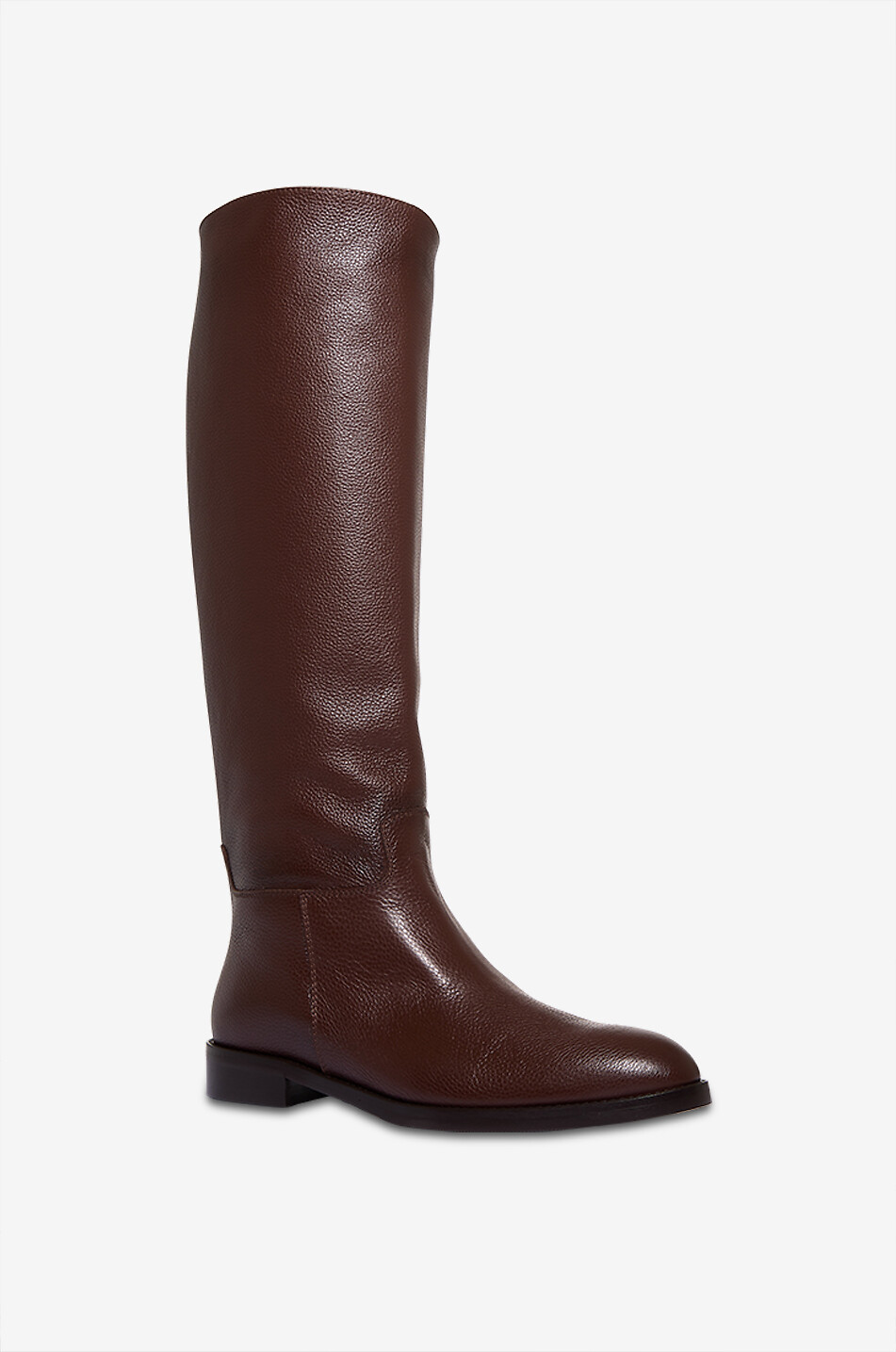 BONGENIE Flache Reiterstiefel aus genarbtem Leder Vichy Cervo 25 Damen BRAUN 1