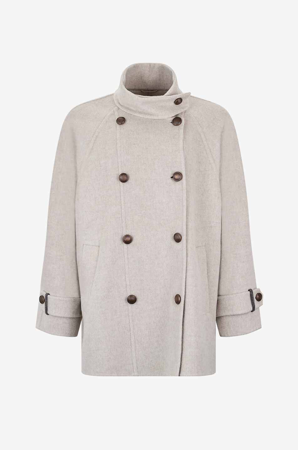 BRUNELLO CUCINELLI Shiny Cuff wool and cashmere oversize pea coat Women BEIGE 1