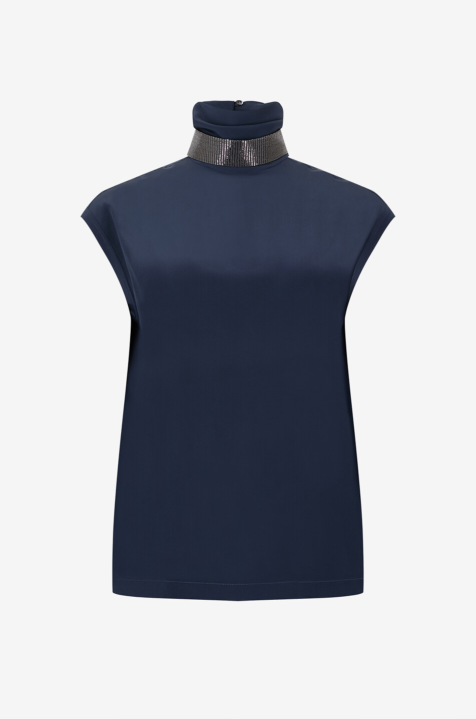 BRUNELLO CUCINELLI Top en soie à col montant Shiny Femme BLEU 1