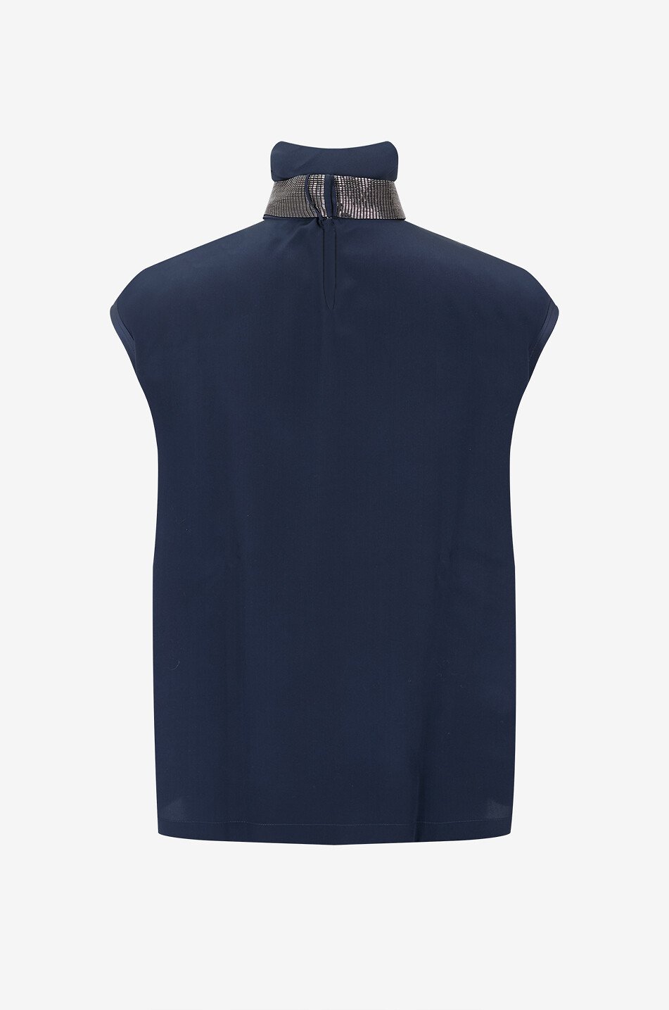 BRUNELLO CUCINELLI Top en soie à col montant Shiny Femme BLEU 2