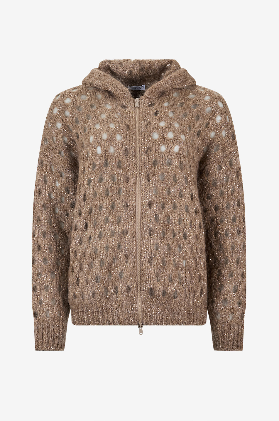 BRUNELLO CUCINELLI Cardigan résille à capuche en mohair Wispy Dazzling Femme MARRON 1