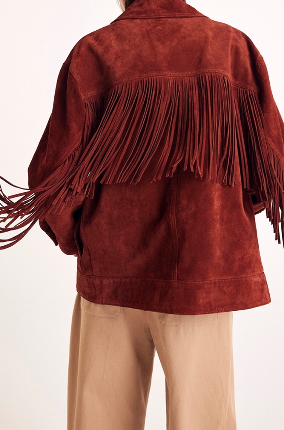 BALZAC PARIS Veste courte en daim à franges Augustin Femme MARRON 3