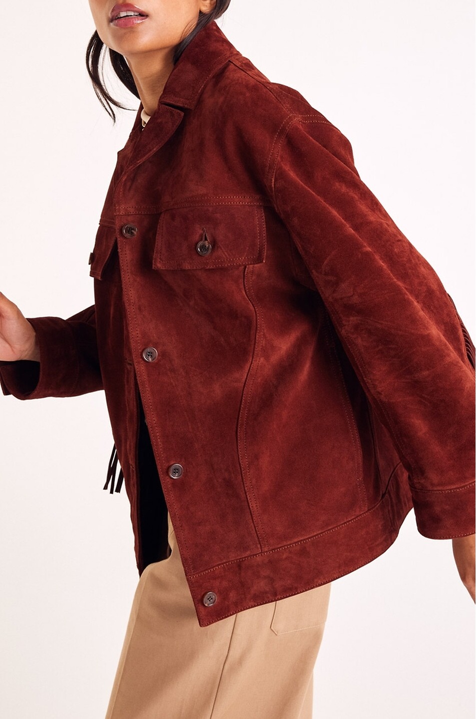 BALZAC PARIS Veste courte en daim à franges Augustin Femme MARRON 4