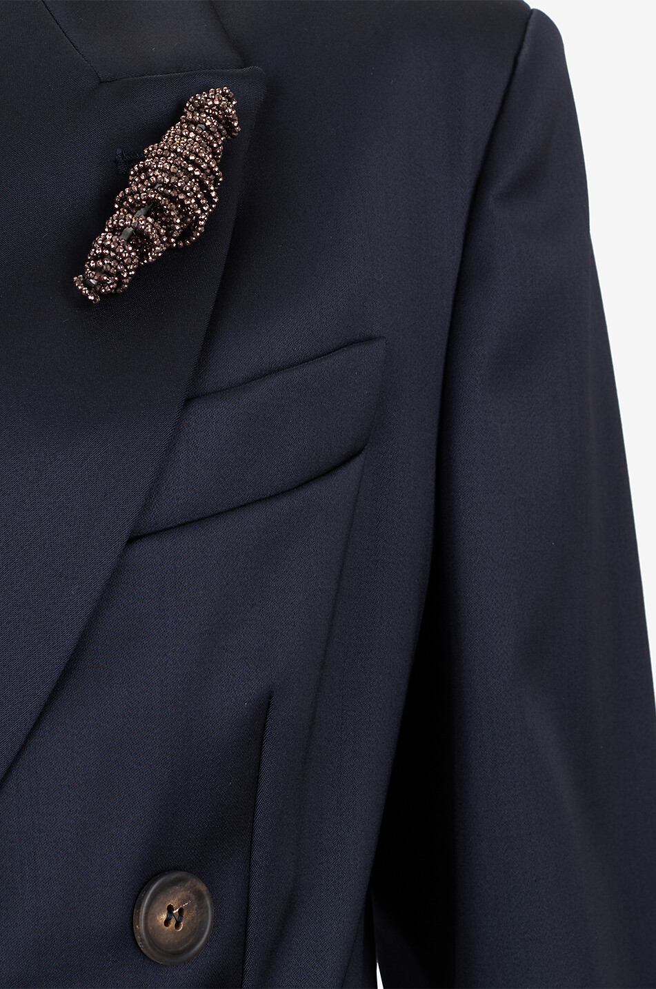 BRUNELLO CUCINELLI Shiny Brooch double-breasted wool satin blazer Women DARK BLUE 3