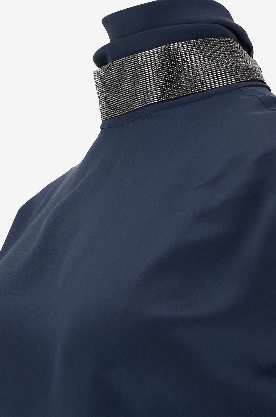 BRUNELLO CUCINELLI Top en soie à col montant Shiny Femme BLEU 3