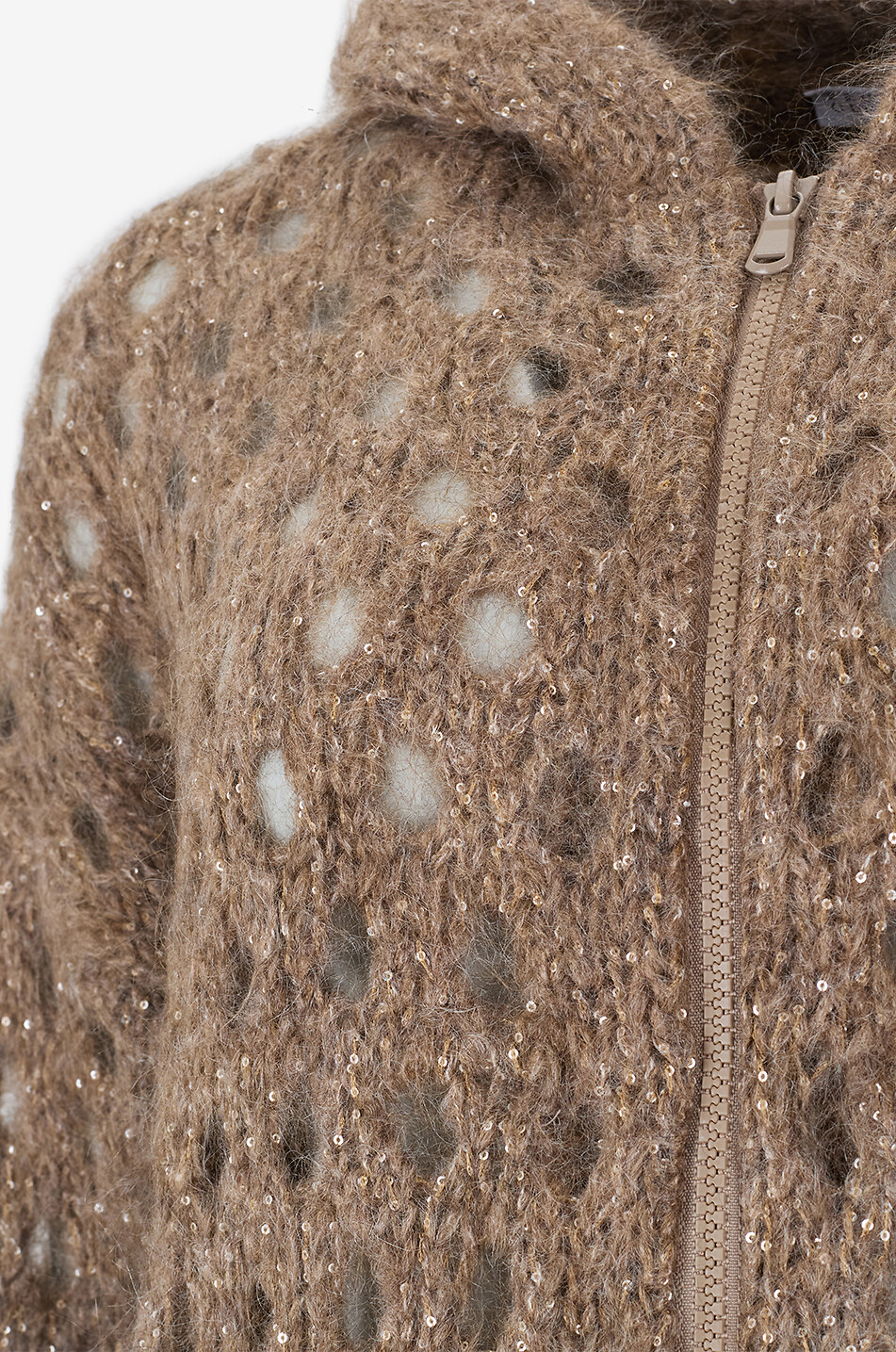 BRUNELLO CUCINELLI Cardigan résille à capuche en mohair Wispy Dazzling Femme MARRON 3