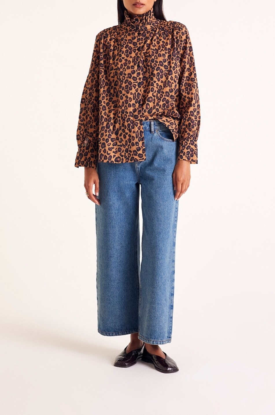 BALZAC PARIS Léonor printed popeline high collar shirt Women Brown 2