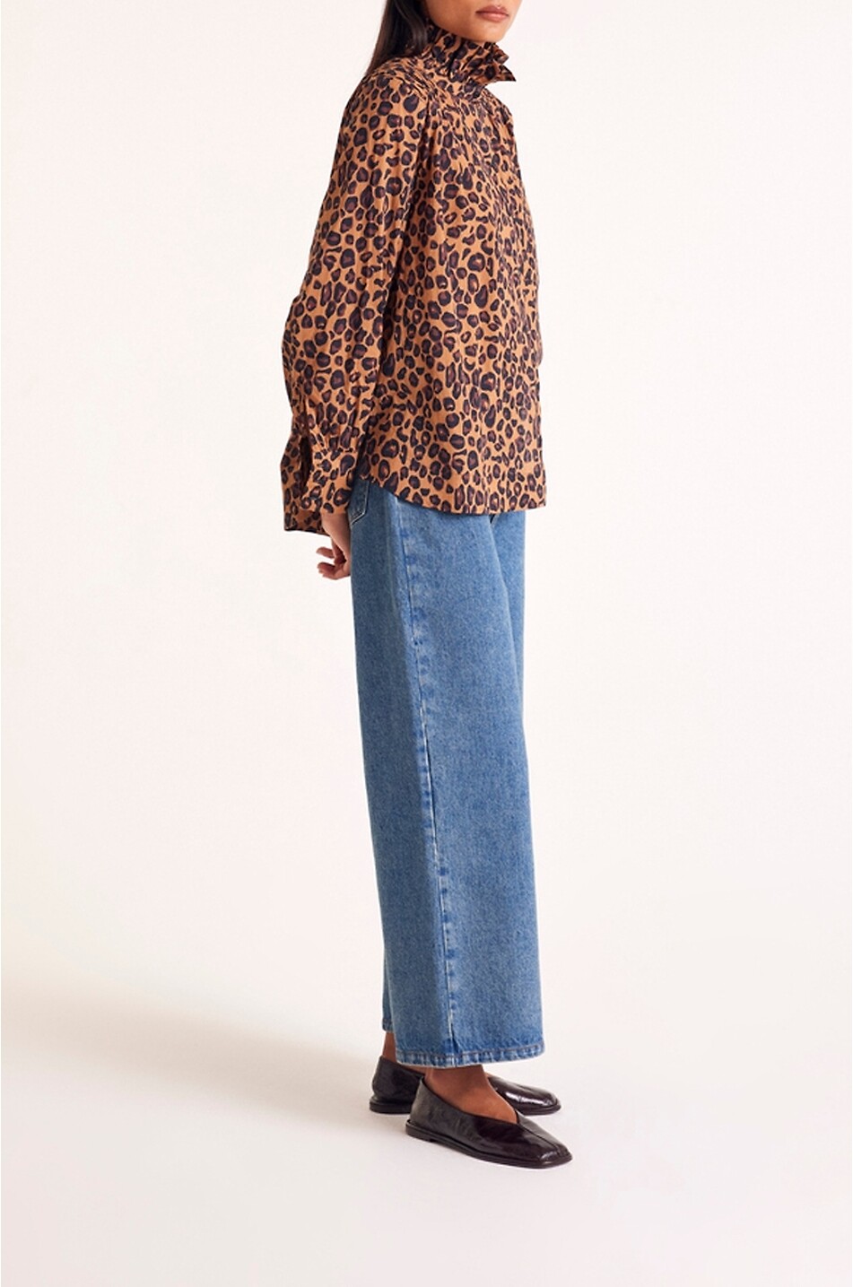 BALZAC PARIS Léonor printed popeline high collar shirt Women Brown 4