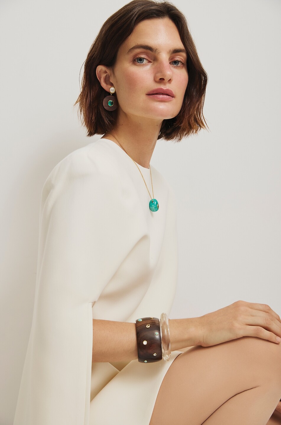 LIZZIE FORTUNATO Boucles d'oreilles en bois d'acacia et pierres Taj Femme MARRON 2