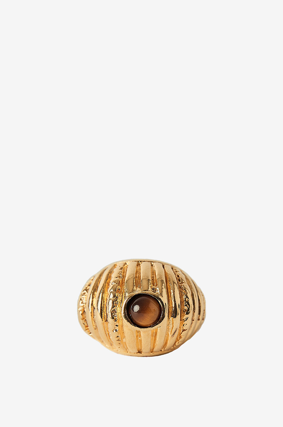 Reef fluted golden ring with tiger's eye