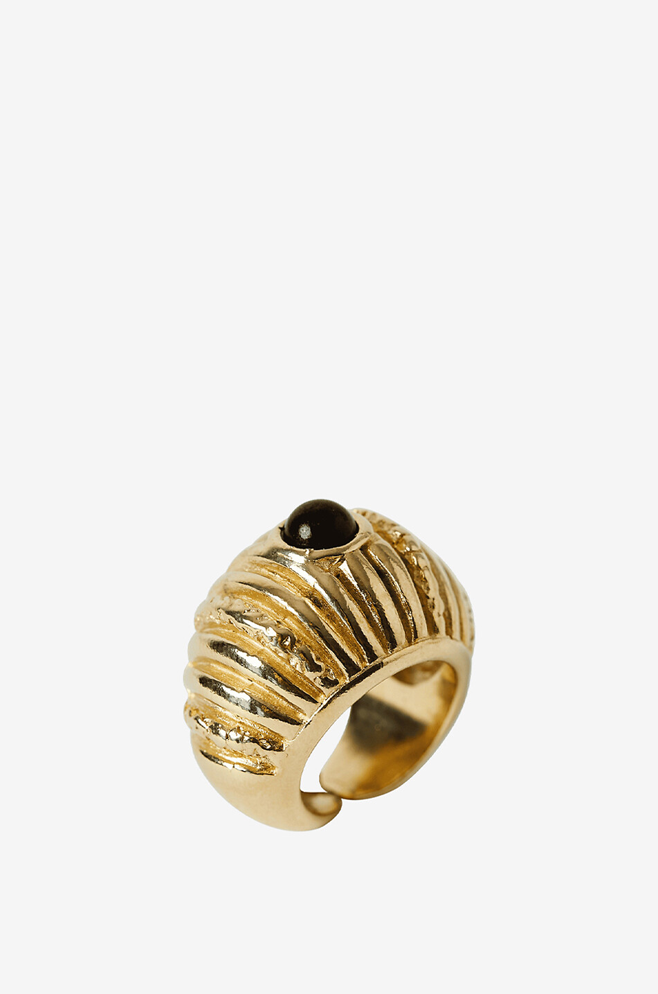 PAOLA SIGHINOLFI Reef fluted golden ring with onyx Women GOLDEN 7