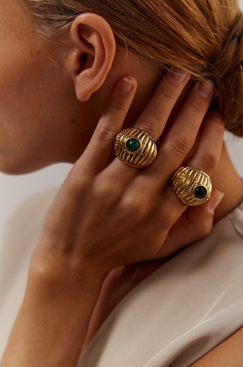 PAOLA SIGHINOLFI Reef fluted golden ring with malachite Women GOLDEN 3