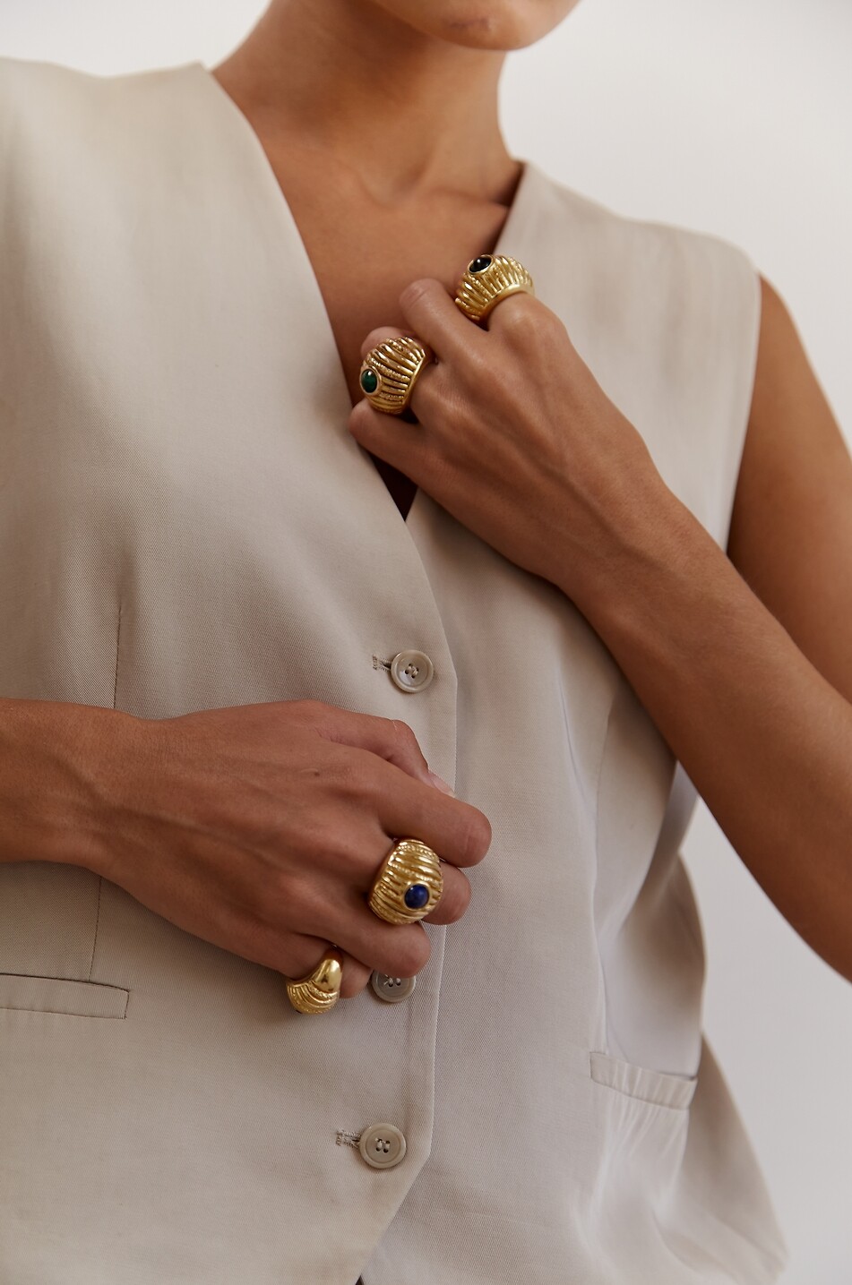 PAOLA SIGHINOLFI Reef fluted golden ring with malachite Women GOLDEN 6