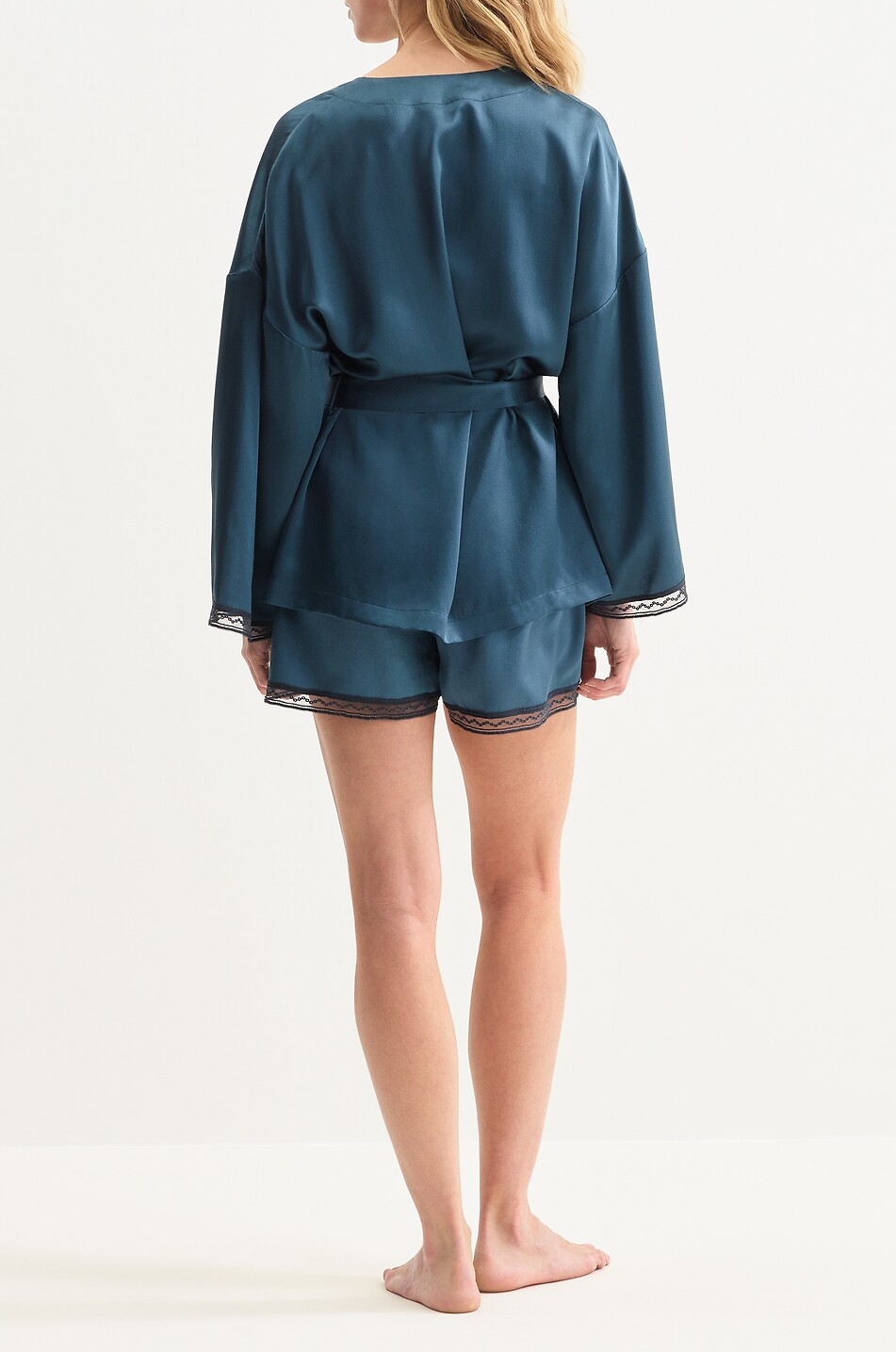 ERES Kimono en satin de soie et dentelle Ondine Femme BLEU 4