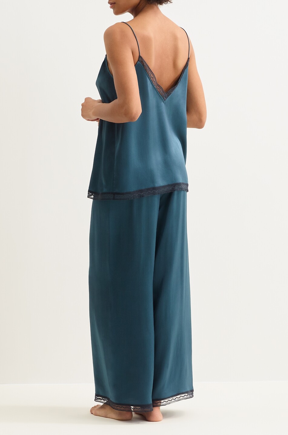 ERES Pantalon de pyjama en satin de soie et dentelle Parfois Femme BLEU 3