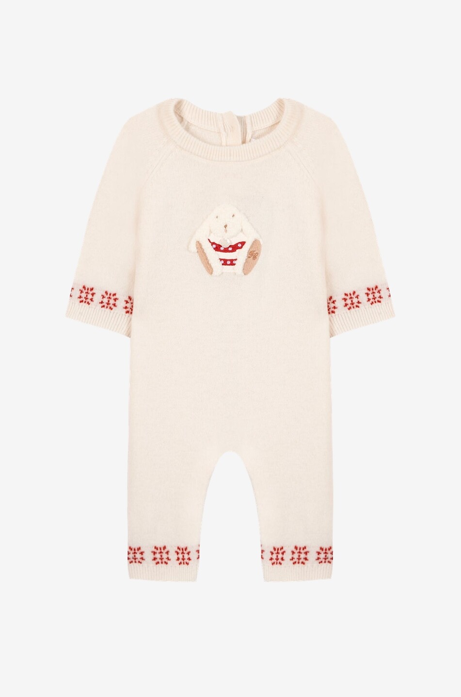 TARTINE ET CHOCOLAT Rabbit-embroidered baby cashmere and wool knit overall Baby EGGSHELL 1