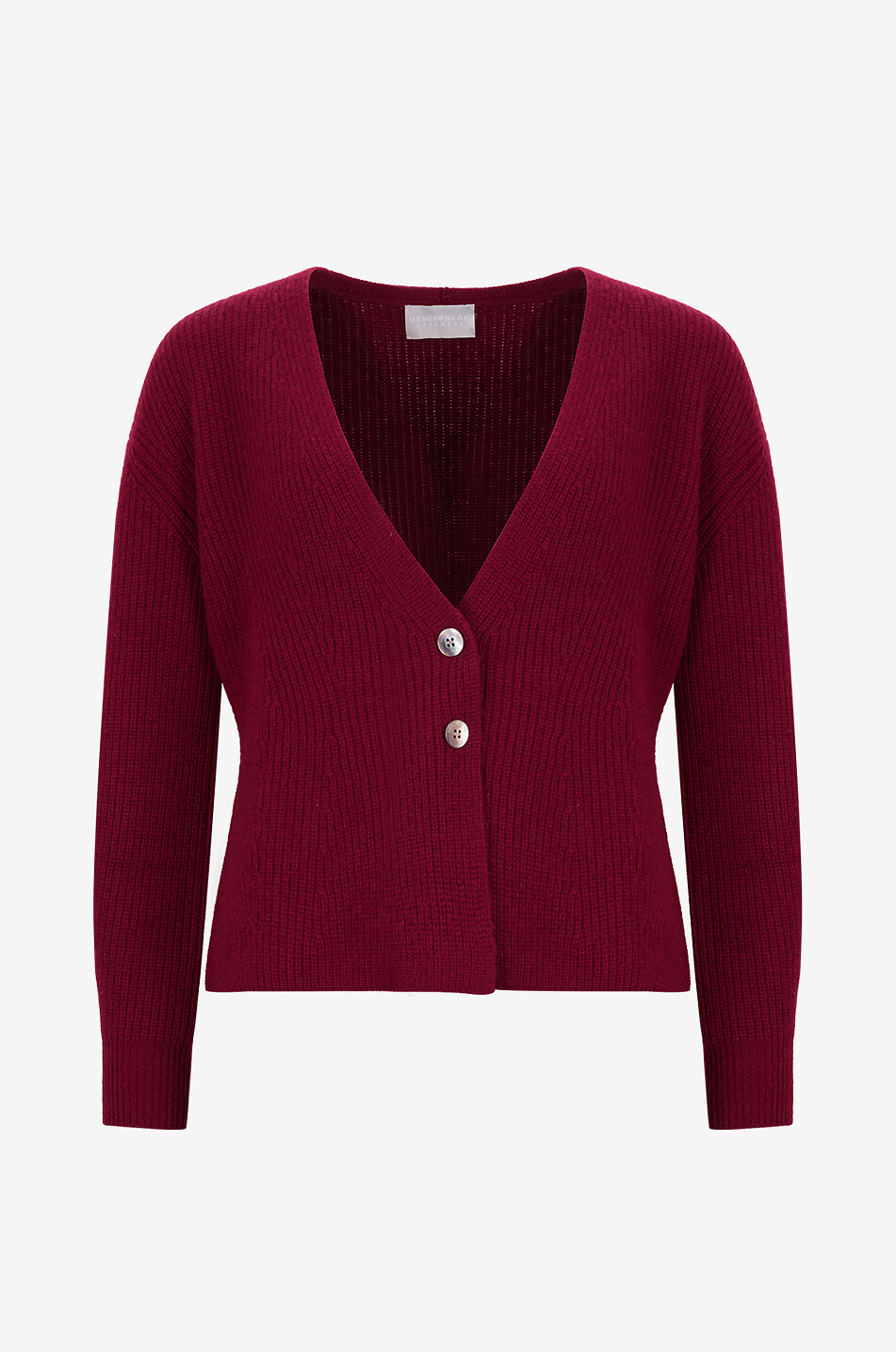 HEMISPHERE Cardigan côtelé cintré en cachemire à col V Femme ROUGE FONCÉ 1